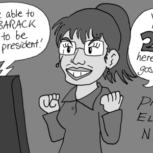 "Palin's Election Night" TV: "And we are able to declare BARACK OBAMA to be our next president!" Sarah Palin: "YES! 2012, here I come, gosh-darn it!"
