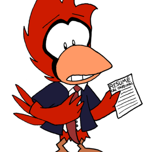 Cal Cardinal adjusts his suit and tie while holding his resumé as he prepares for a job interview.