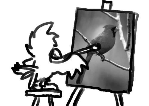 Cal paints a photo-realistic cardinal.