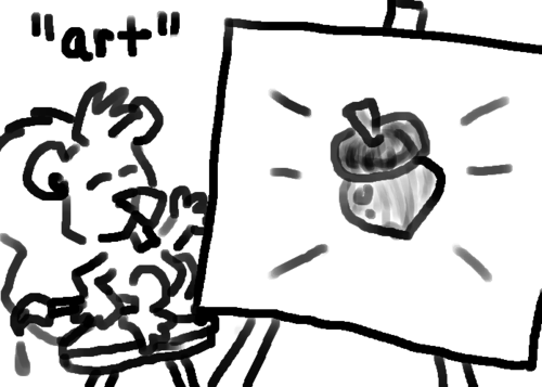 "art" Skip shows off his simplistic painting of a single acorn.