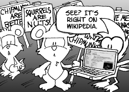 Cal pulls out a laptop and shows it to the chipmunk. "See? It's right on Wikipedia."
